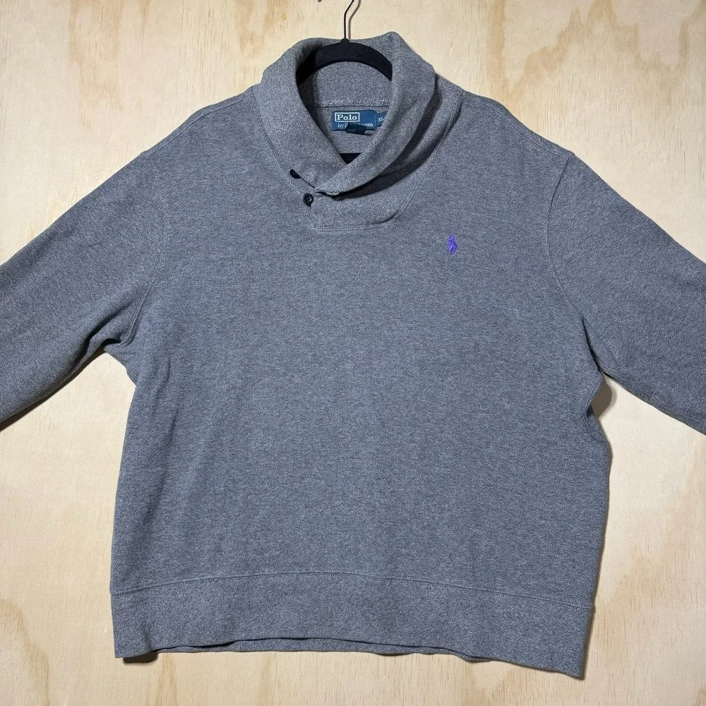 Polo Ralph‎ Lauren Shawl Collar Sweatshirt Gray Pullover Logo XL Men